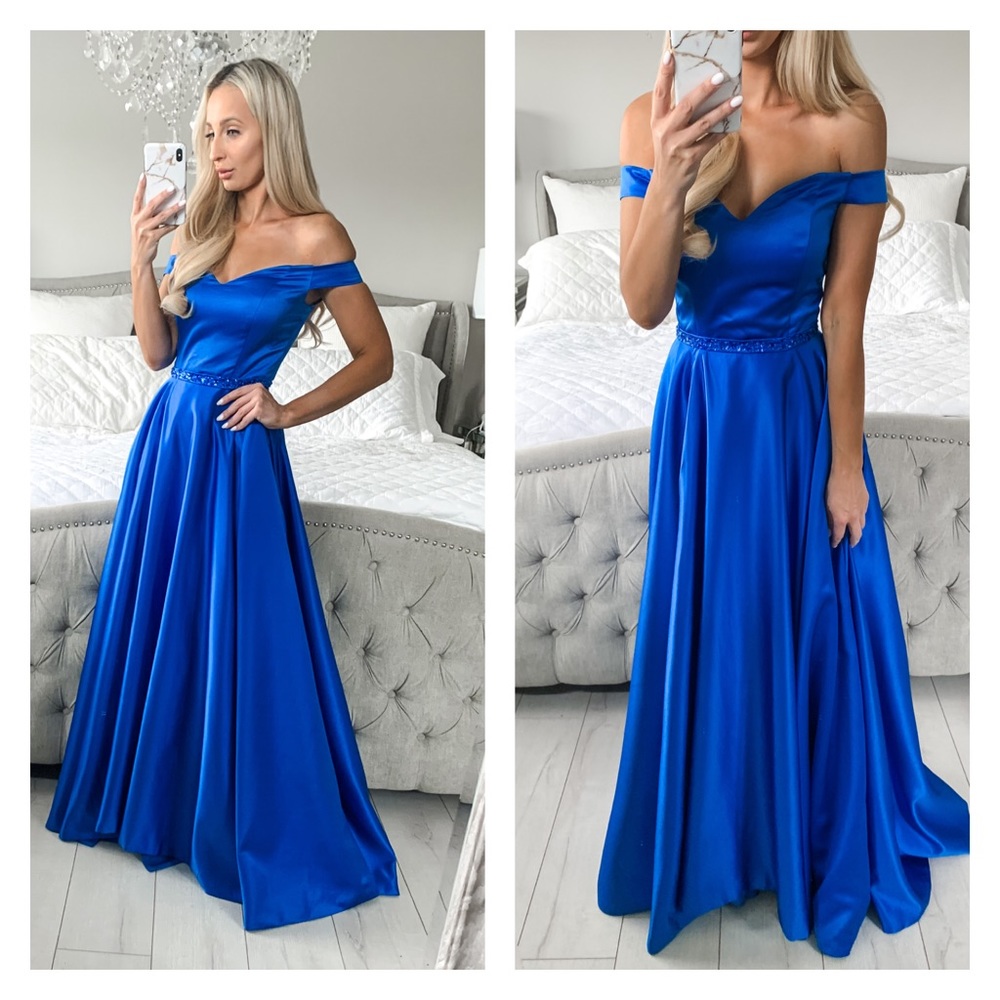 Off The Shoulder Elegant Royal Blue Formal Dress - Picture 5 of 5